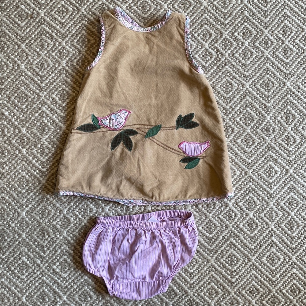 Baby Gap velvet jumper with bird appliqué and coordinating bloomers